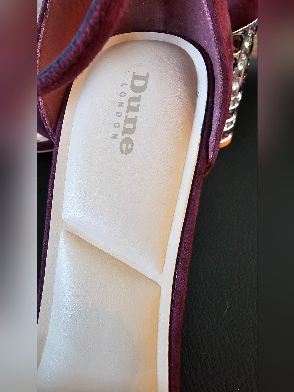 Dune London Plum Suede Gem-Embellished Block Heel Shoes Sandals Women's Sz 9 - Picture 5 of 9